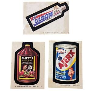 Topps Wacky Pack Stickers Ajerx Cleanser Gloom Mutts 1973 USA Made Lot of 3